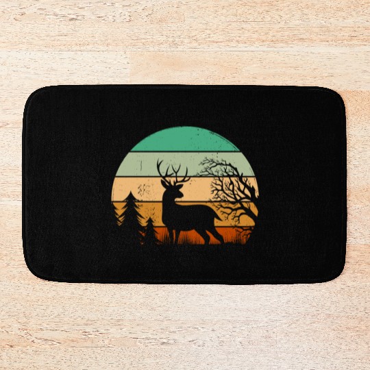 Serene Deer Twilight Forest Silhouette Bath Mats