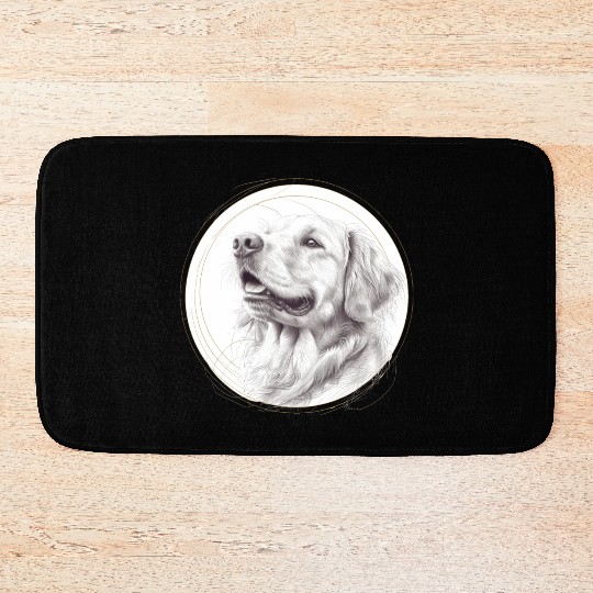 Golden retriever portrait pencil sketch Bath Mats