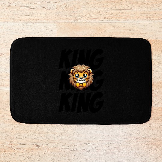 Cute Kawai Lion King Design - Kawai Lion Art Black Bath Mats