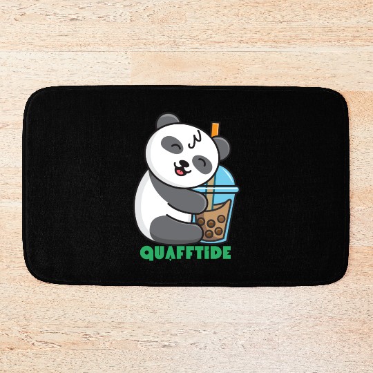 Time for a drink with panda cute panda Bath Mats
