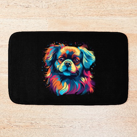 Watercolor Colorful Tibetan Spaniel Bath Mats