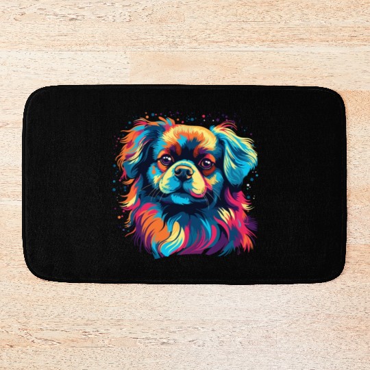Watercolor Colorful Tibetan Spaniel Bath Mats