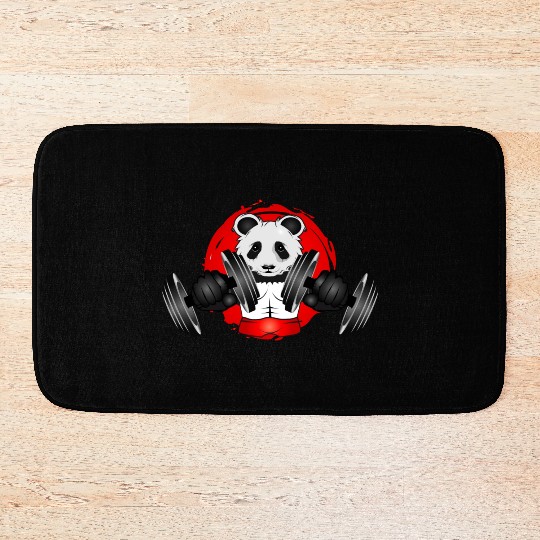 Bodybuilder panda bear with barbell in gym patch Bath Mats