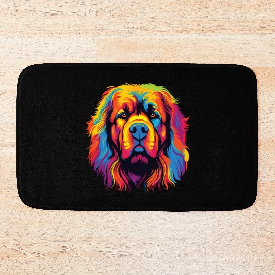 Watercolor Colorful Tibetan Mastiff Bath Mats