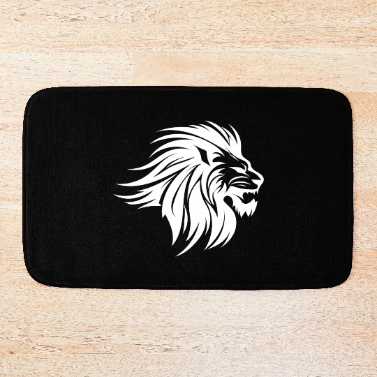Waving Mane Lion Head Tattoo Ink Style Bath Mats