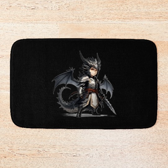 Chibi dragonwarrior Pose in Full armor Bath Mats