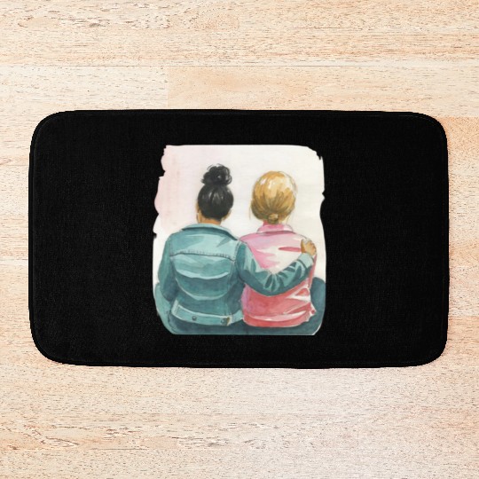 Watercolor Lesbian Couple Bath Mats