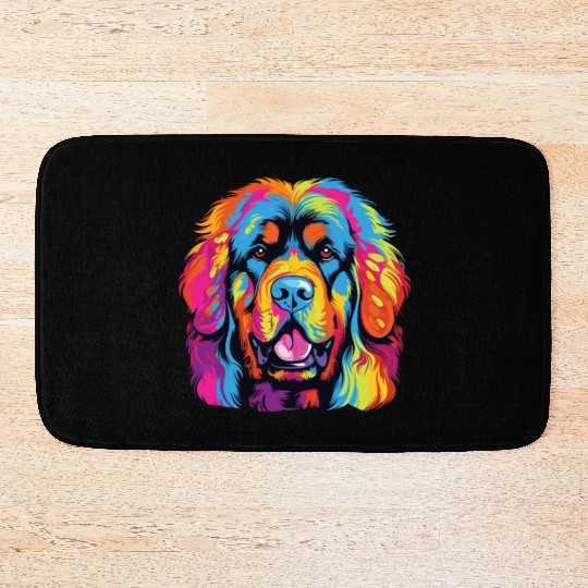 Watercolor Colorful Tibetan Mastiff Bath Mats