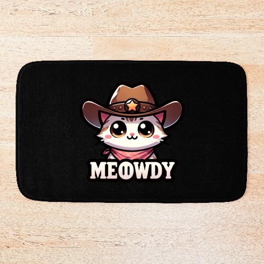 Cute Meowdy Cat Cowboy Pun Bath Mats
