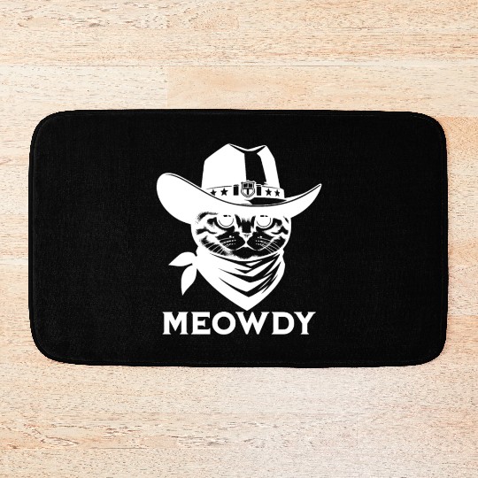 Cute Meowdy Cat Cowboy Pun Bath Mats
