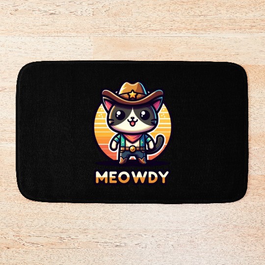 Cute Meowdy Cat Cowboy Pun Bath Mats