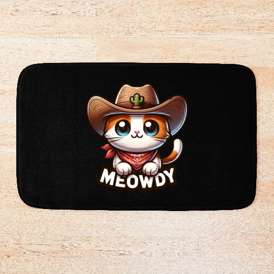 Cute Meowdy Cat Cowboy Pun Bath Mats