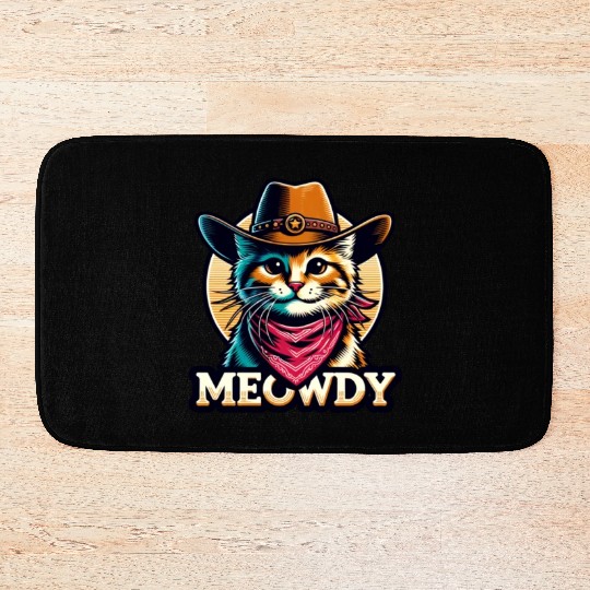 Cute Meowdy Cat Cowboy Pun Bath Mats