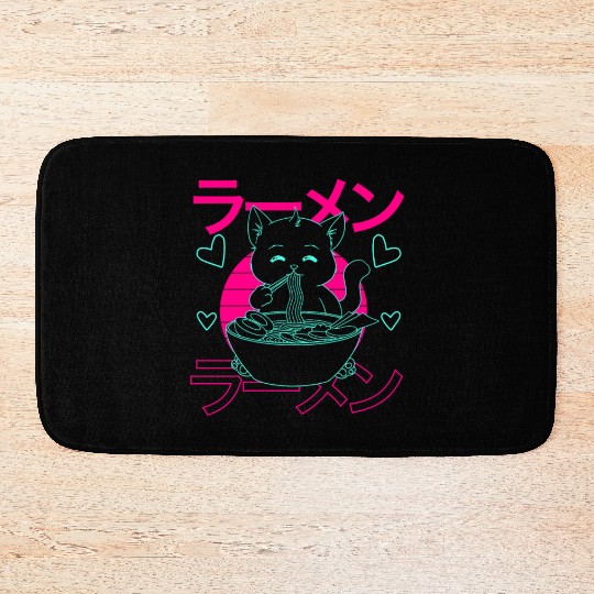 Aesthetic Anime Ramen Cat Retro Japanese Bath Mats