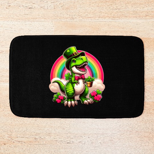 T- Rex Happy St Patricks Day Irish Rainbow Shamro Bath Mats