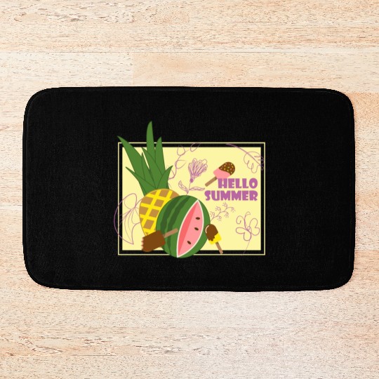 Hello summer fruit ice cream flowers & butterfly Bath Mats