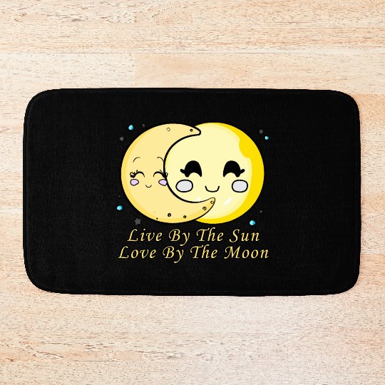 Live By The Sun Love By The Moon, Cartoon Sun Moon Bath Mats