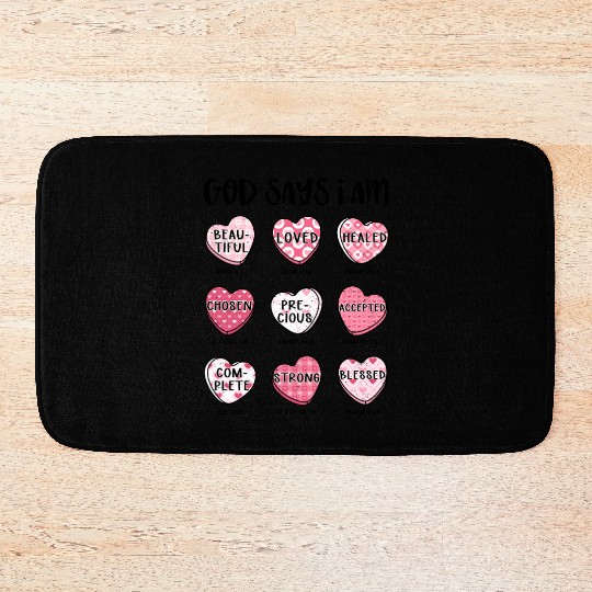 God Says I Am Valentine Candy Hearts Bath Mats