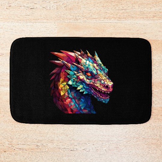 Cerulean Coil: The Stained Glass Dragon Bath Mats