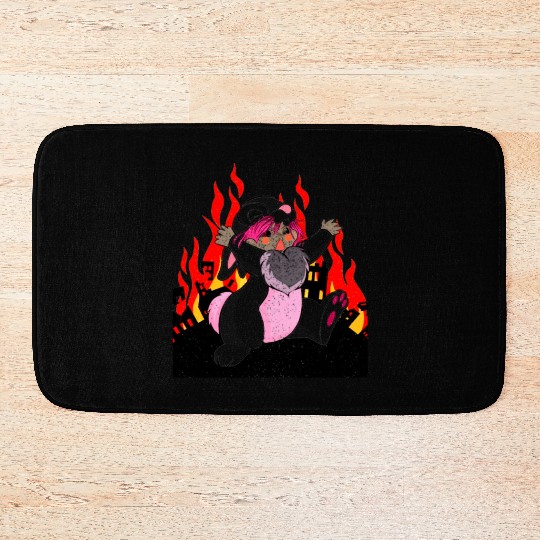 Easter Rabbit Running From The Burning City Bath Mats