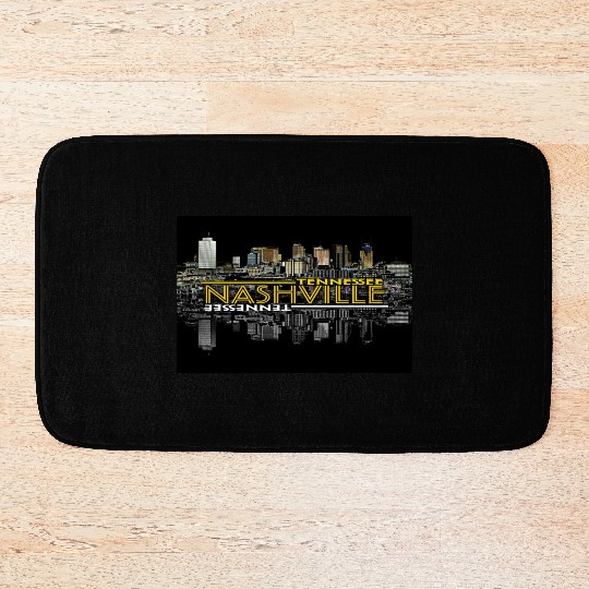 Nashville Tennessee Neon Glow Reflective Skyline Bath Mats