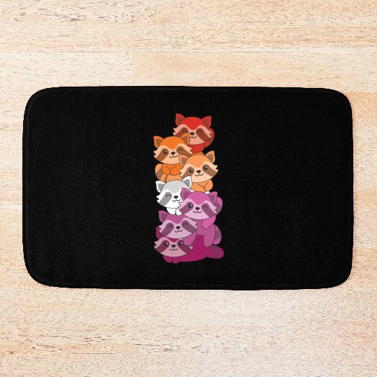 Lesbian Flag Pride Lgbtq Cute Raccoon Bath Mats