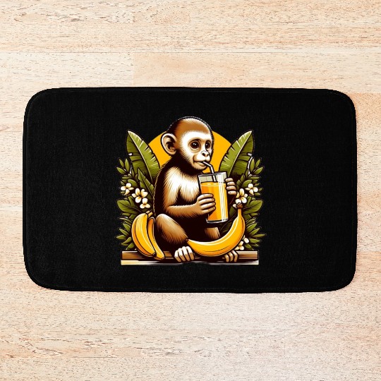 Monkey Sipping Banana Juice Bath Mats