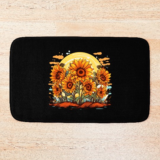 Sunflower Bloom Floral Summer Nature for a Bath Mats