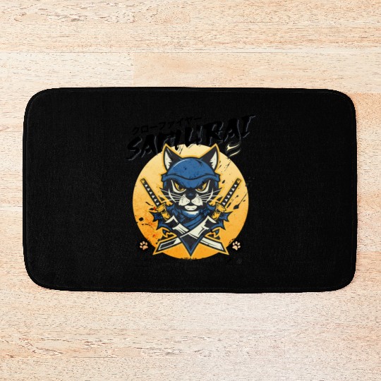 Samurai Cat, Ninja Cat, Cat Assassin, Warrior Cat Bath Mats