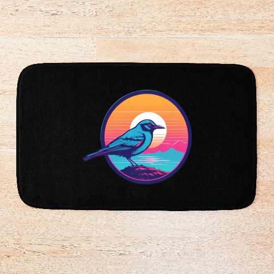 Synthwave Blue Bird Bath Mats