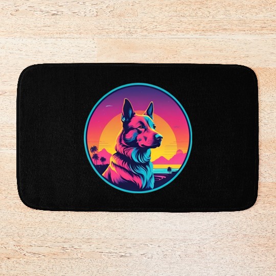 Synthwave German Shepherd 1 Bath Mats