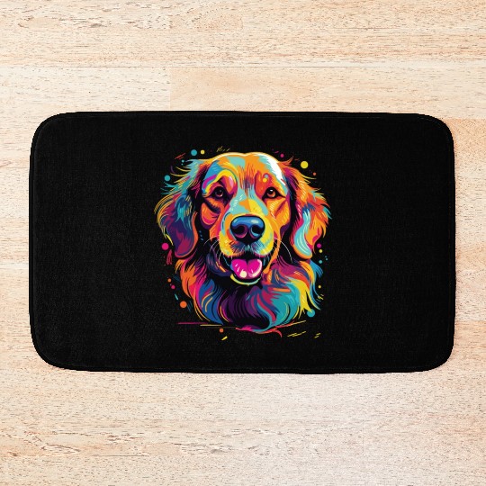 Watercolor Colorful Golden Retriever Bath Mats