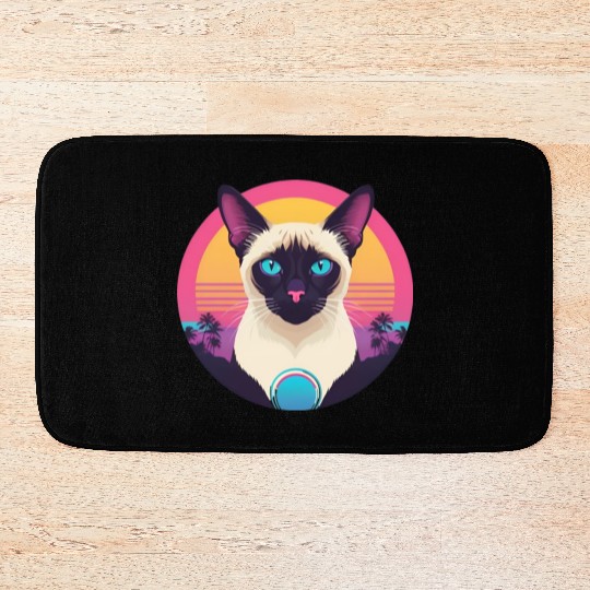 Synthwave Siamese Cat Bath Mats