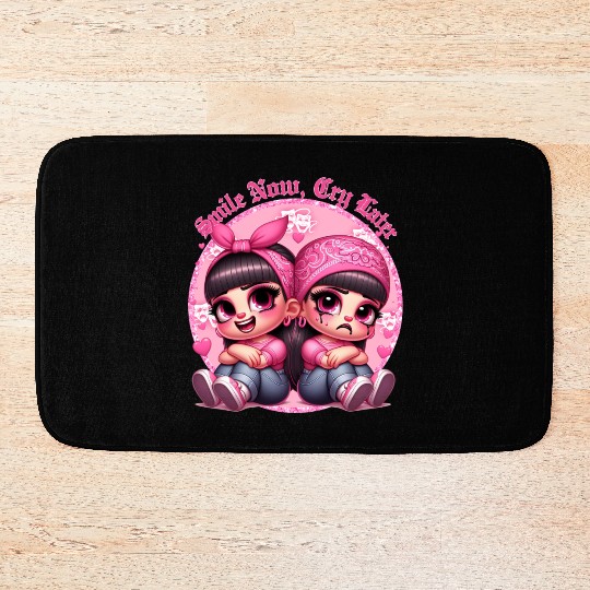 Smile Now Cry Later Drama girls Chicano Art Bath Mats