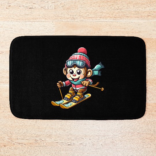 Monkey Chimpanzee Skier Winter Vacation Design Bath Mats