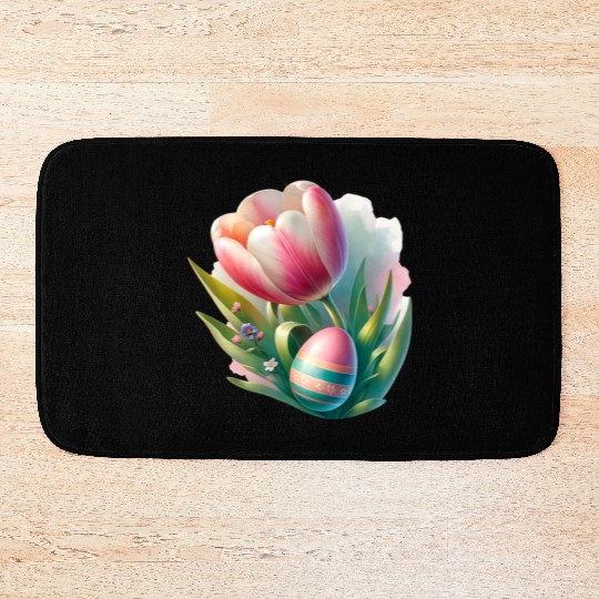 Spring Colorful Tulip With Easter Egg Bath Mats