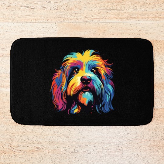Watercolor Colorful Tibetan Spaniel Bath Mats