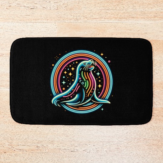 Seal Neon in circle Bath Mats