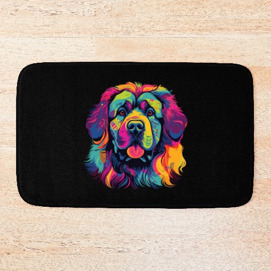 Watercolor Colorful Tibetan Mastiff Bath Mats