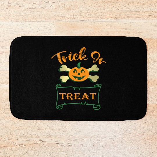 Trick or treat crossbones Halloween pumpkin Bath Mats