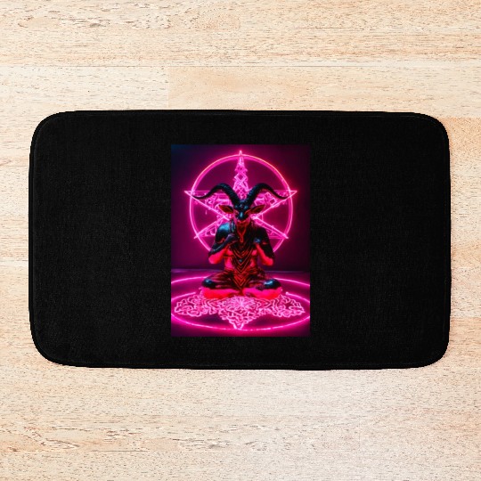 Baphomet made of diamonds and glitter neon light Bath Mats
