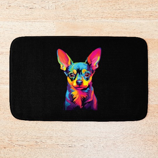 Watercolor Colorful Russian Toy Terrier Bath Mats