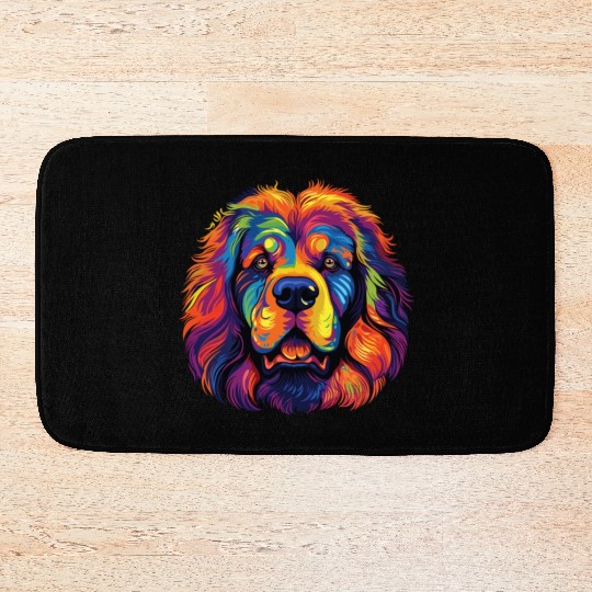 Watercolor Colorful Tibetan Mastiff Bath Mats
