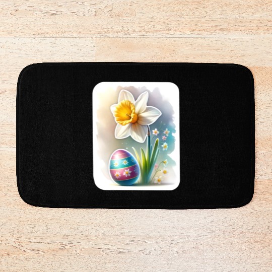 A Beautiful Daffodil With an Easter Egg Bath Mats