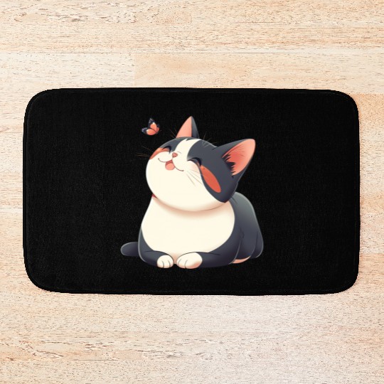 Kawaii Cat and Butterfly Bath Mats