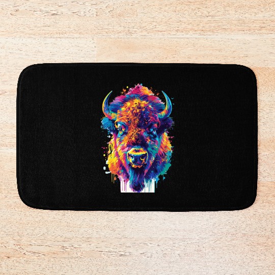 Colorful Bison Abstract Animal Art Wildlife Bath Mats