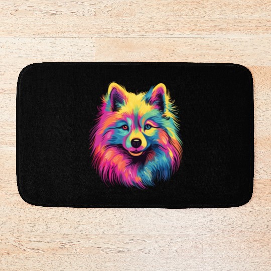 Watercolor Colorful Japan Spitz Bath Mats