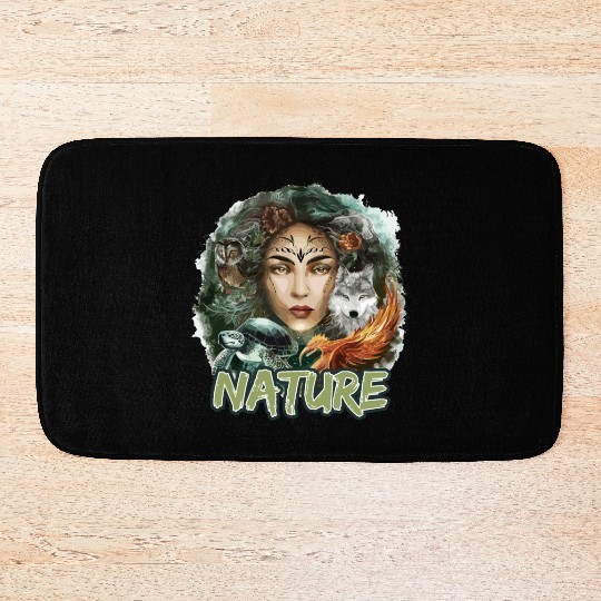 Nature-Inspired Wolf Owl Turtle Phoenix Woman Bath Mats