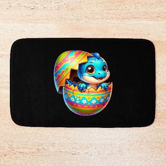 Easter Egg Dino T-Rex Hatching Colorful Cartoon Bath Mats