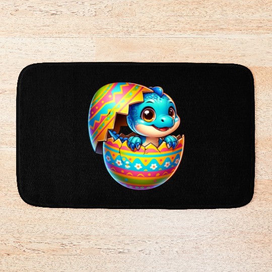 Easter Egg Dino T-Rex Hatching Colorful Cartoon Bath Mats